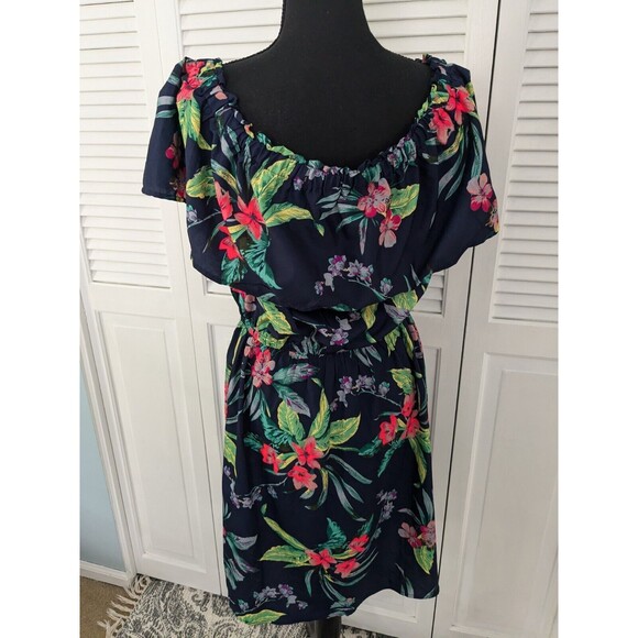 Hint Of Blush Dress Womens 1X Off Shoulder Multi-color Tropical Hawaiian - Picture 10 of 14